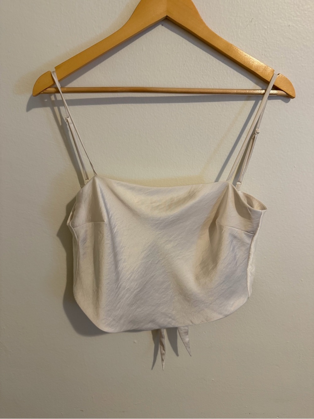 Aritzia Ivory Satin Crop Top with Tie  Back